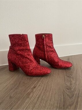 Mansur Gavriel red glitter boots